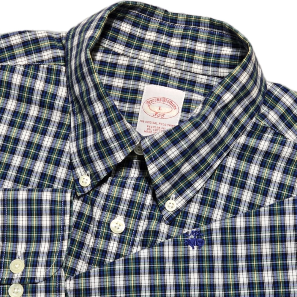 Brooks Brothers 346 Original Polo Button-Down Shirt Men's‎ L Tartan Green Blue